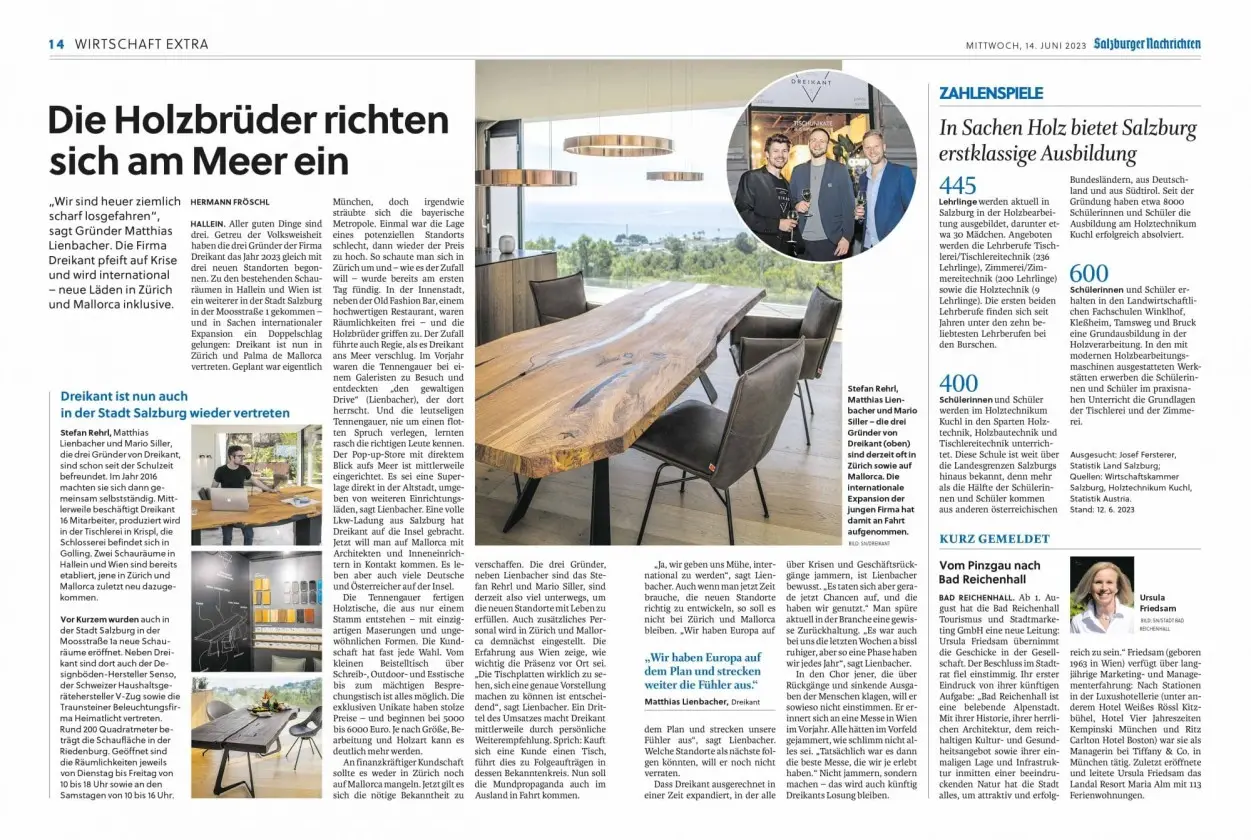 Ganzseitiger Zeitungsbericht über Dreikant in der Wirtschaft Extra